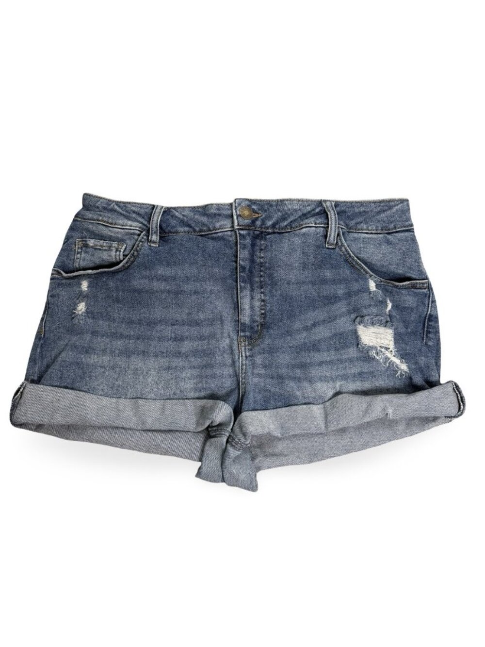 Ava & Viv Distressed Cuffed Jean Shorts Womens 16W Blue Stretch Casual Denim